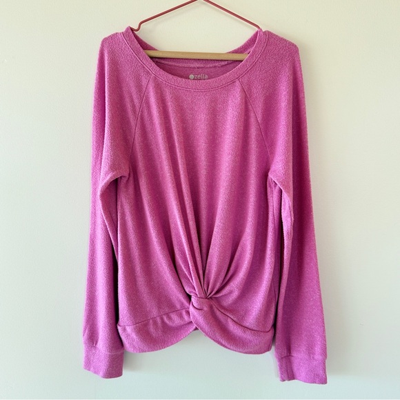Zella Girl Supersoft Twist Front Long Sleeve Top Pink Heather Size S 7/8 - Picture 2 of 8